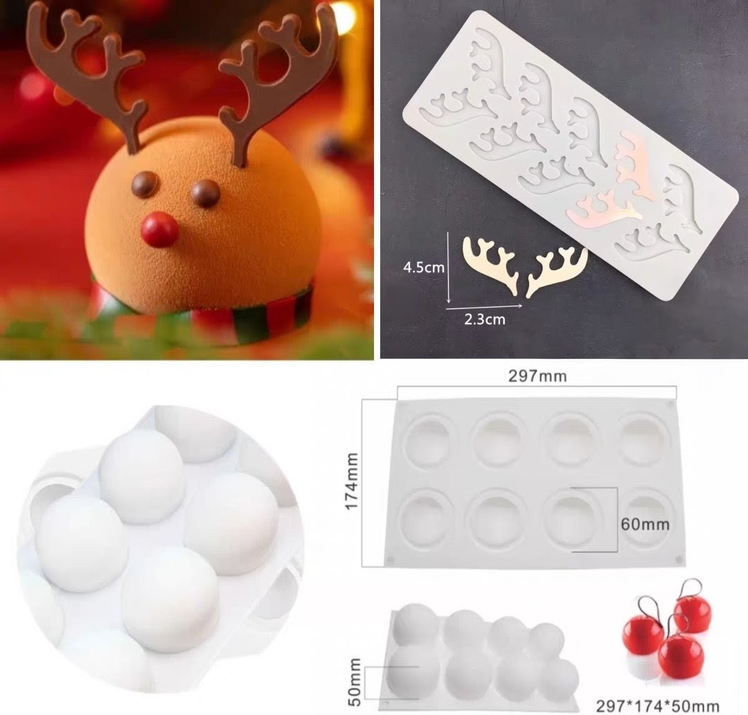 BALL MOULD + ANTLERS MOULD FOR REINDEER - RUDOPLH TREATS - PASTRY MOULD