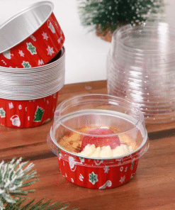 RED CHRISTMAS FOIL CONTAINERS WITH LIDS ( 1 PACK = 25 PCS )