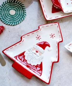 SANTA CLAUS - CHRISTMAS TREE SHAPED CERAMIC PLATTER