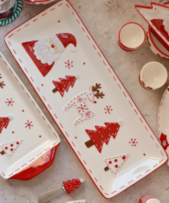 SANTA WITH REINDEER RECTANGLE CERAMIC PLATTER