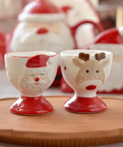 SANTA & REINDEER CERAMIC DESSERT CUPS ( SET OF 2 )