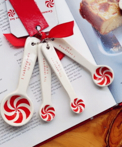 CHRISTMAS CANDY CANE CERAMIC MEASURING SPOON SET