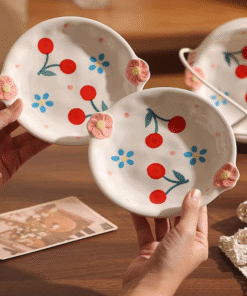 THE CHERRY POP DESSERT PLATE - CERAMIC (SINGLE PIECE)