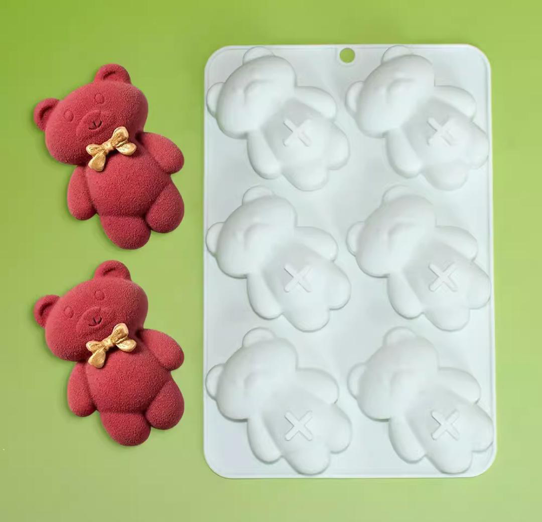 TEDDY BEAR PASTRY MOULD - SILICON MOULD - 6 CAVITY MOULD