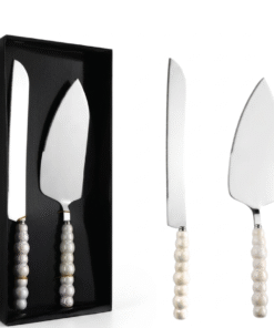 SILVER PEARLED CAKE SHOVEL & KNIFE SET