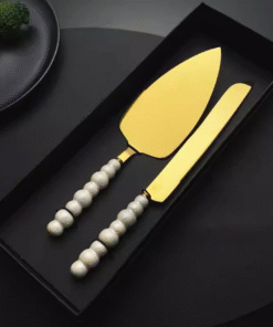 GOLD PEARLED CAKE SHOVEL & KNIFE SET