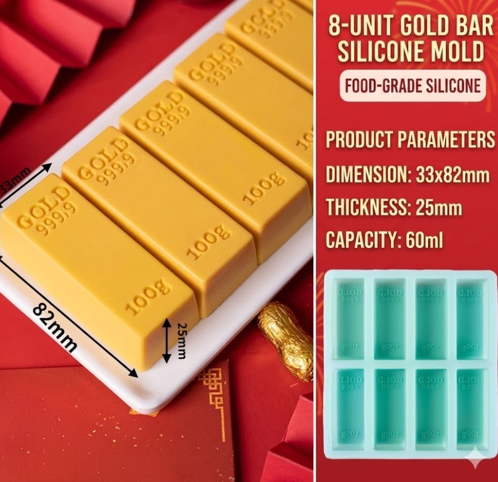 GOLD BAR - GOLD BRICK PASTRY MOULD - SILICON MOULD - DESSERT MOULD