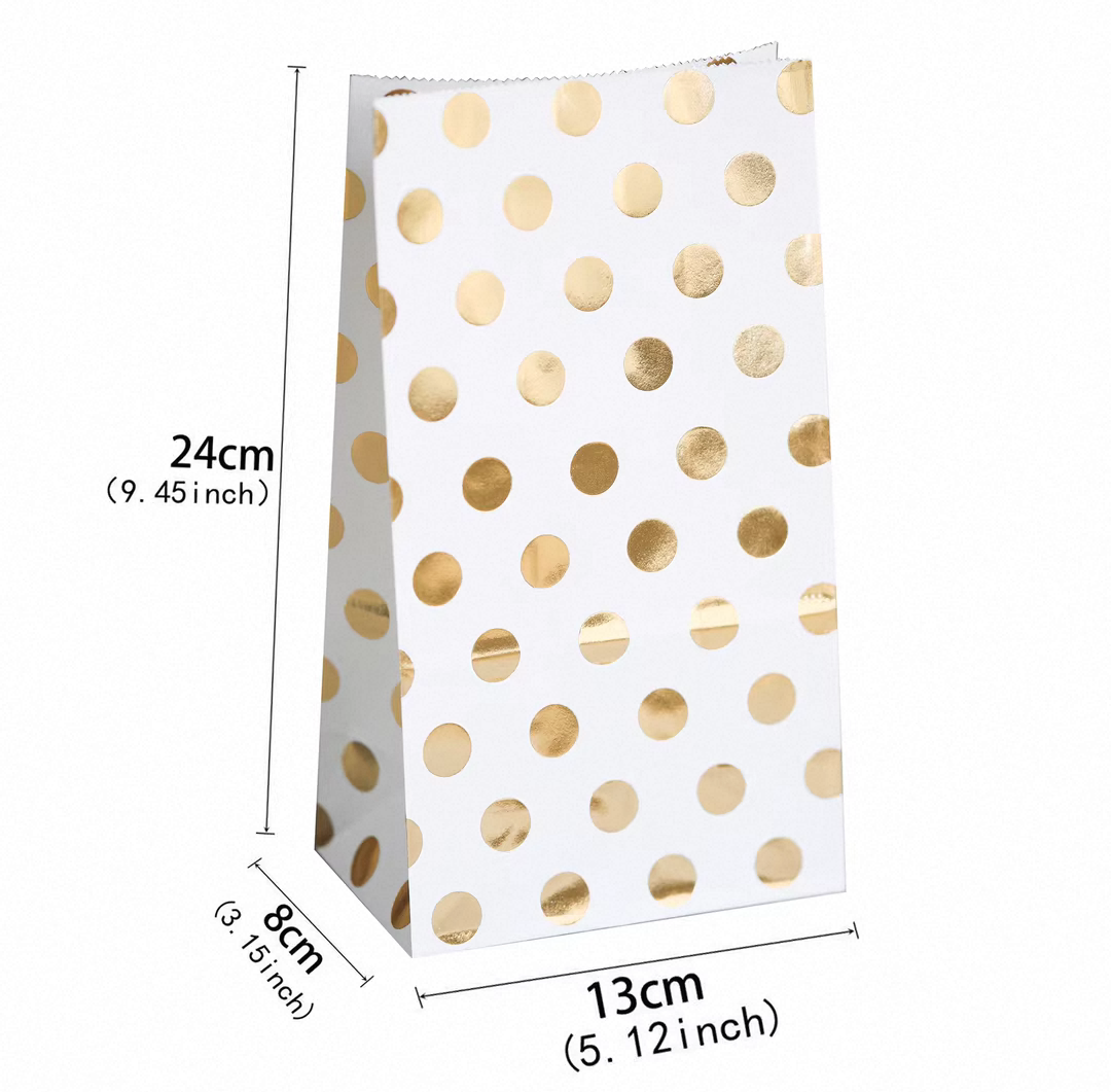 GOLD POLKA KRAFT BAGS - COOKIE BAGS - TREAT BAGS ( 1 Pack = 50 PCs, Clips Included ) - Image 2