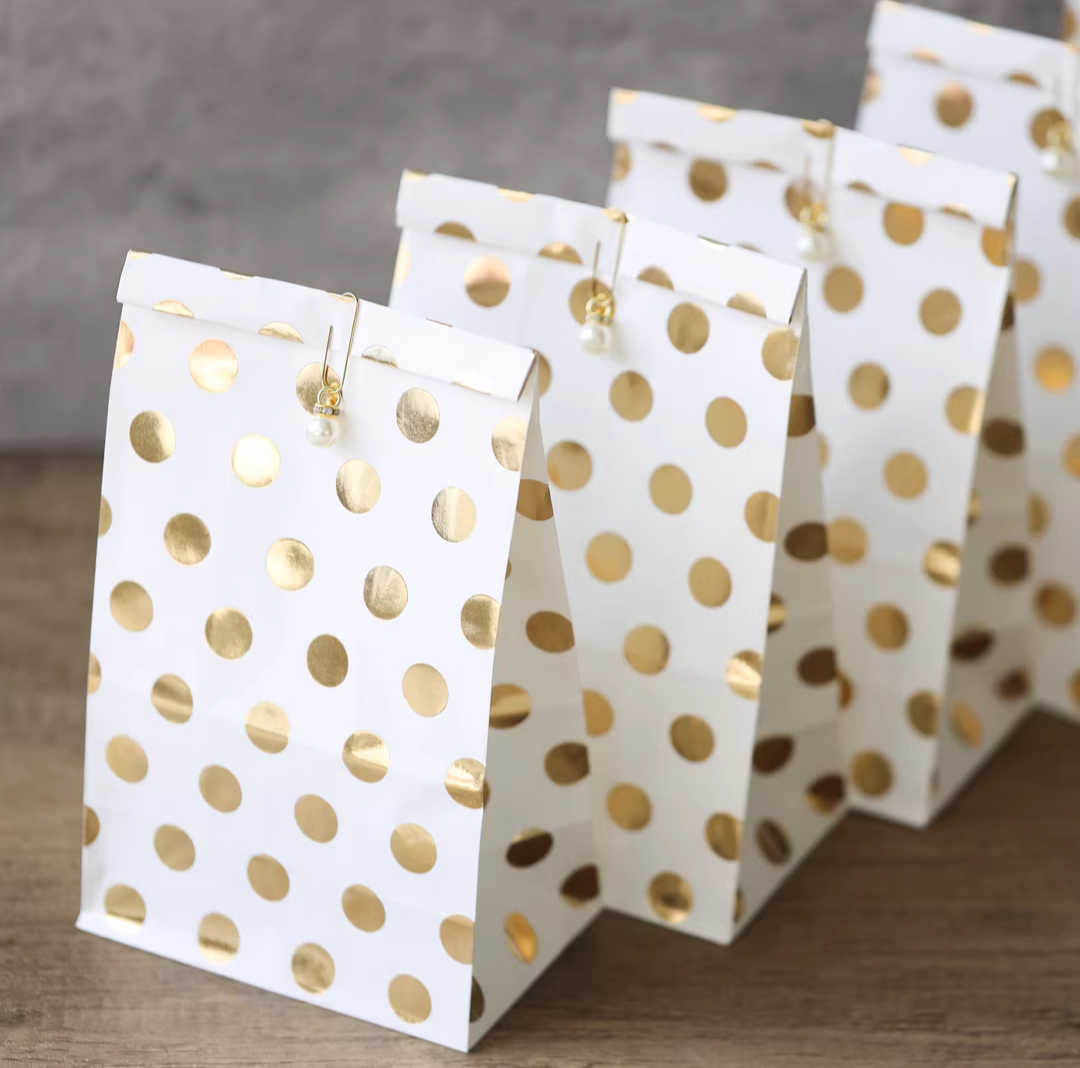 GOLD POLKA KRAFT BAGS - COOKIE BAGS - TREAT BAGS ( 1 Pack = 50 PCs, Clips Included ) - Image 5