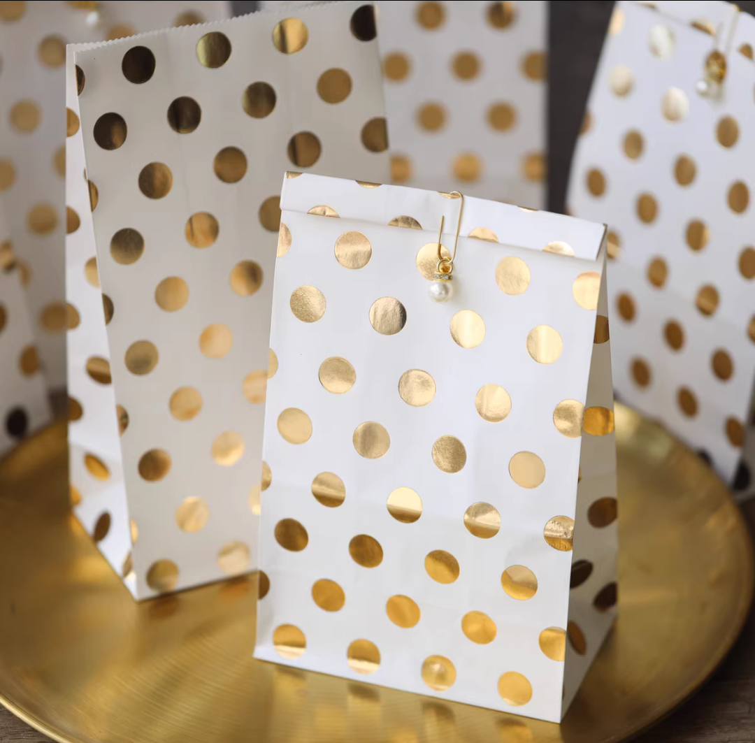 GOLD POLKA KRAFT BAGS - COOKIE BAGS - TREAT BAGS ( 1 Pack = 50 PCs, Clips Included ) - Image 4