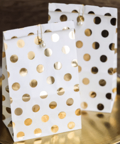 GOLD POLKA KRAFT BAGS - COOKIE BAGS - TREAT BAGS ( 1 Pack = 50 PCs, Clips Included )