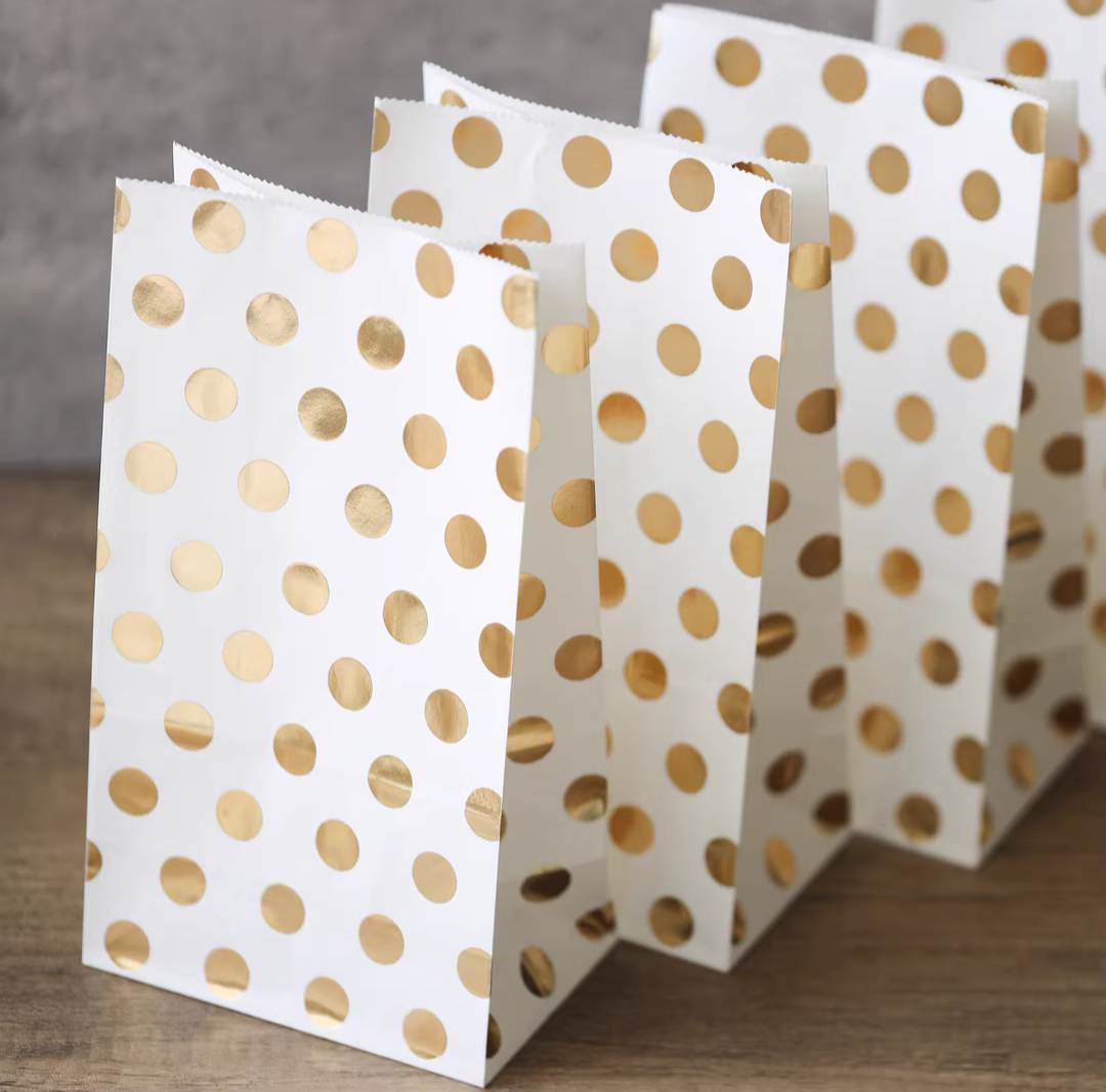 GOLD POLKA KRAFT BAGS - COOKIE BAGS - TREAT BAGS ( 1 Pack = 50 PCs, Clips Included ) - Image 6