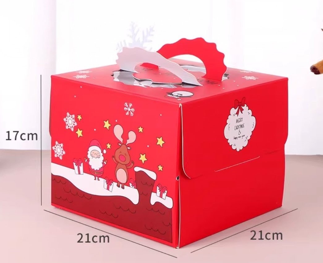 6 Inch - CHRISTMAS CAKE BOX ( 1 PACK = 10 PCs ) - Cake Boards Included (Random Color)