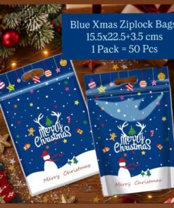 BLUE XMAS ZIPLOCK BAGS - Christmas - COOKIE BAGS ( 1 Pack = 50 Pieces )