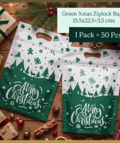 GREEN & WHITE ZIPLOCK BAGS - Christmas - COOKIE BAGS ( 1 Pack = 50 Pieces )