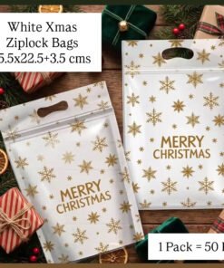 WHITE XMAS ZIPLOCK BAGS - Christmas - COOKIE BAGS ( 1 Pack = 50 Pieces )