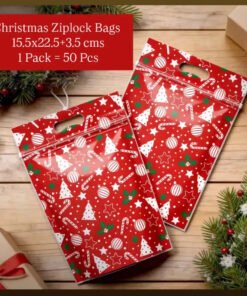 RED XMAS PARTY ZIPLOCK BAGS - Christmas - COOKIE BAGS ( 1 Pack = 50 Pieces )
