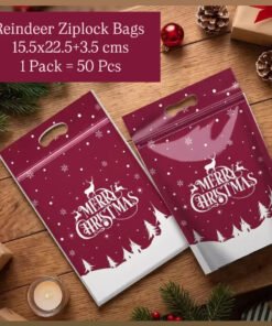 REINDEER ZIPLOCK BAGS - Christmas - COOKIE BAGS ( 1 Pack = 50 Pieces )