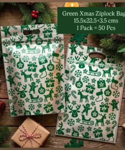 GREEN & WHITE XMAS ZIPLOCK BAGS - Christmas - COOKIE BAGS ( 1 Pack = 50 Pieces )