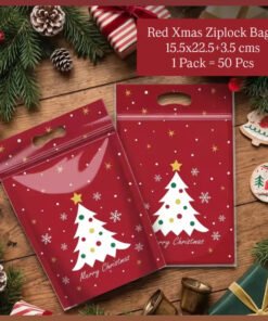 RED XMAS ZIPLOCK BAGS - Christmas - COOKIE BAGS ( 1 Pack = 50 Pieces )